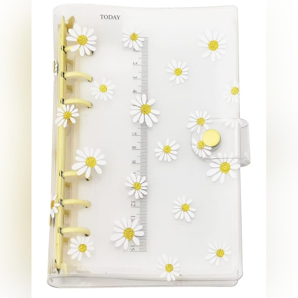 NWOT Pvc Personal Organizer 6 Ring Binder Snap Closure Clear Daisy Print